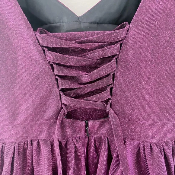 NWT Ellie Wilde Mon Cheri Fuchsia Metallic Shimmer Dress Lace Up Back Size 2 - Picture 4 of 9